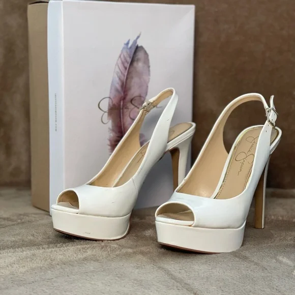 Jessica Simpson White Platform Slingback Heels - Picture 3 of 12